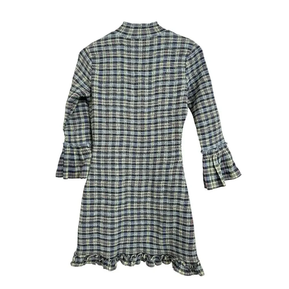 Free People Light sage combo Autumn Chill‎ Plaid Mini Dress size medium $168 NEW